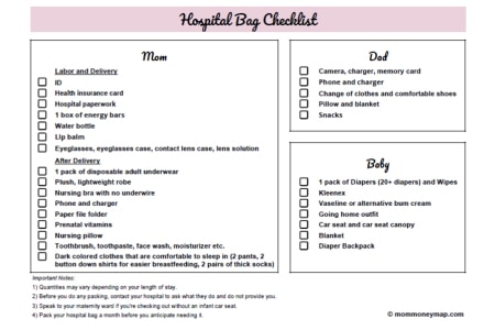 hospital bag checklist for baby and mum